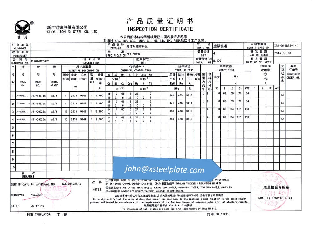 abs grade b mill certificate